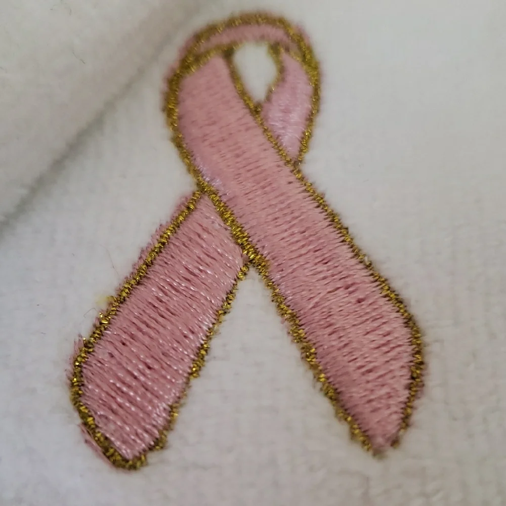 White, Pink & Gold Trim Breast Cancer Pink Ribbon Hand Towel Set & Socks - NWT